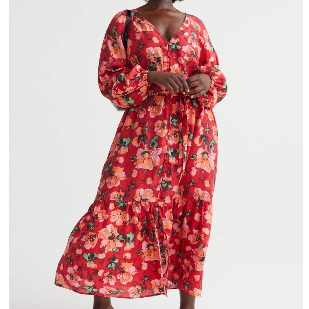 Tie belt balloon-sleeve dress